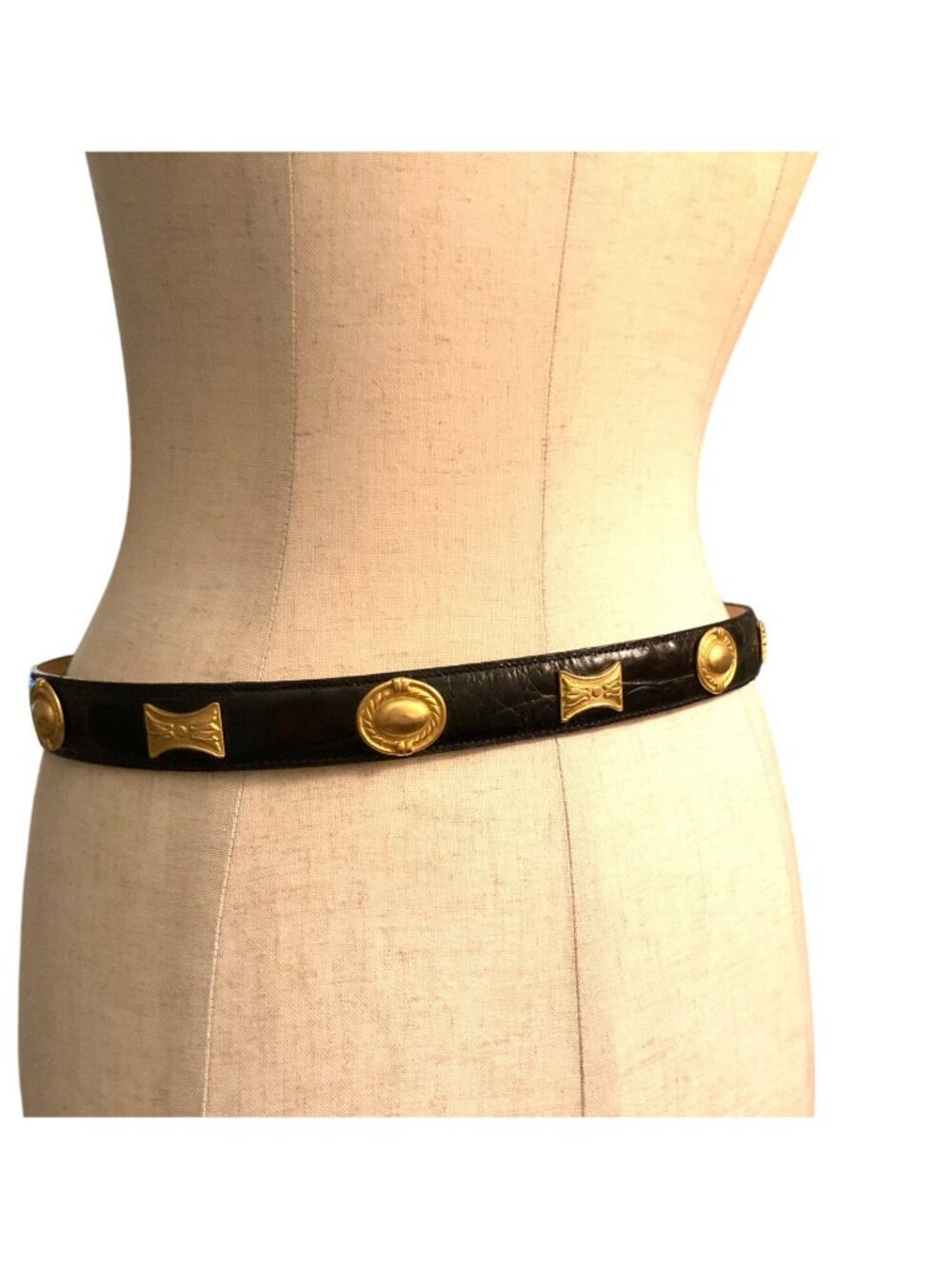 Al Beres Sport Black Leather Belt 32" With Gold Decorative Buckle & Embellishmen